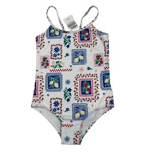 Cotton On Girls Helen One Piece Swimsuit Tropicana Floral Lemon Print Size 9-10